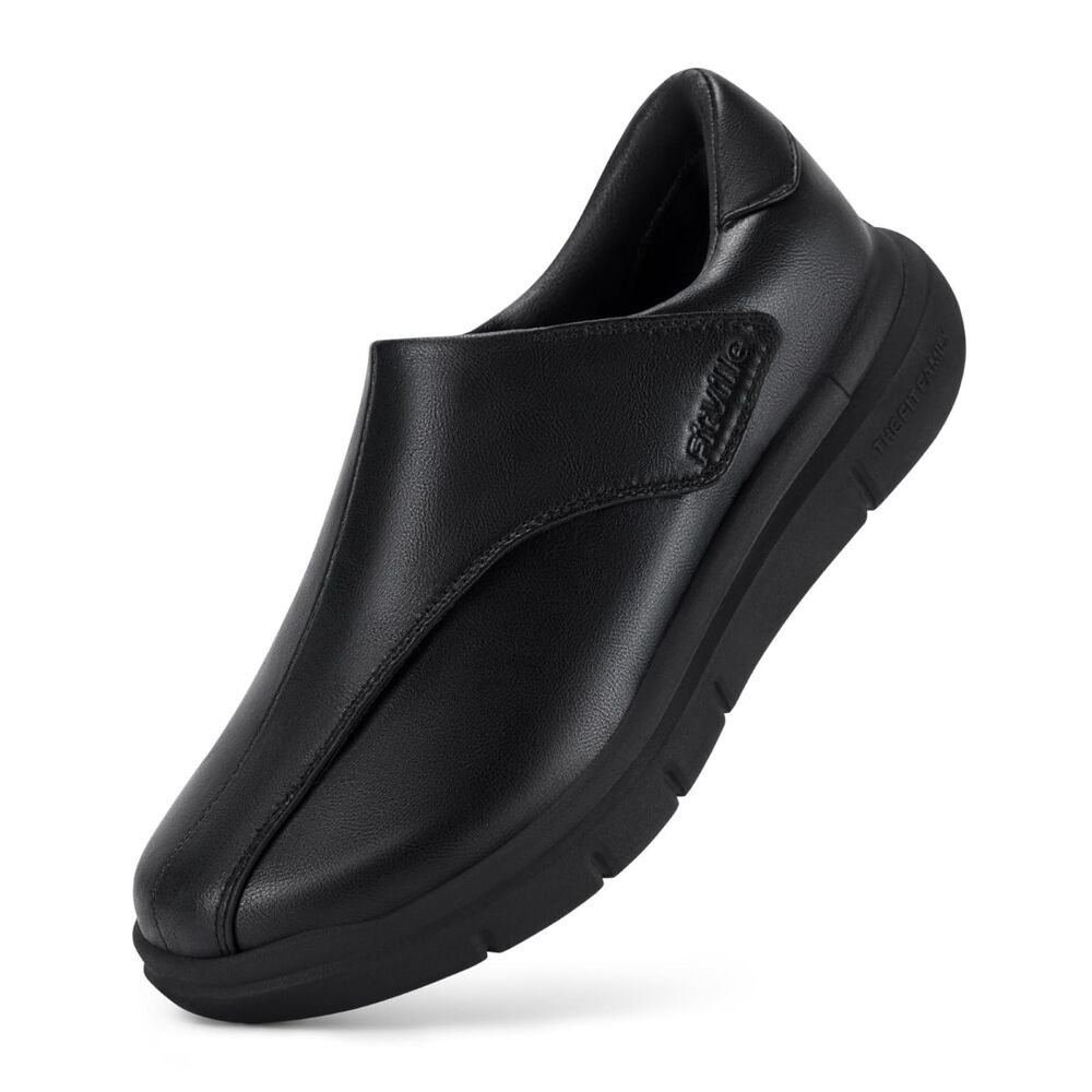 FitVille Men's EasyTop Deluxe Dress Shoes V1 - Jet Black - Size 11 EW